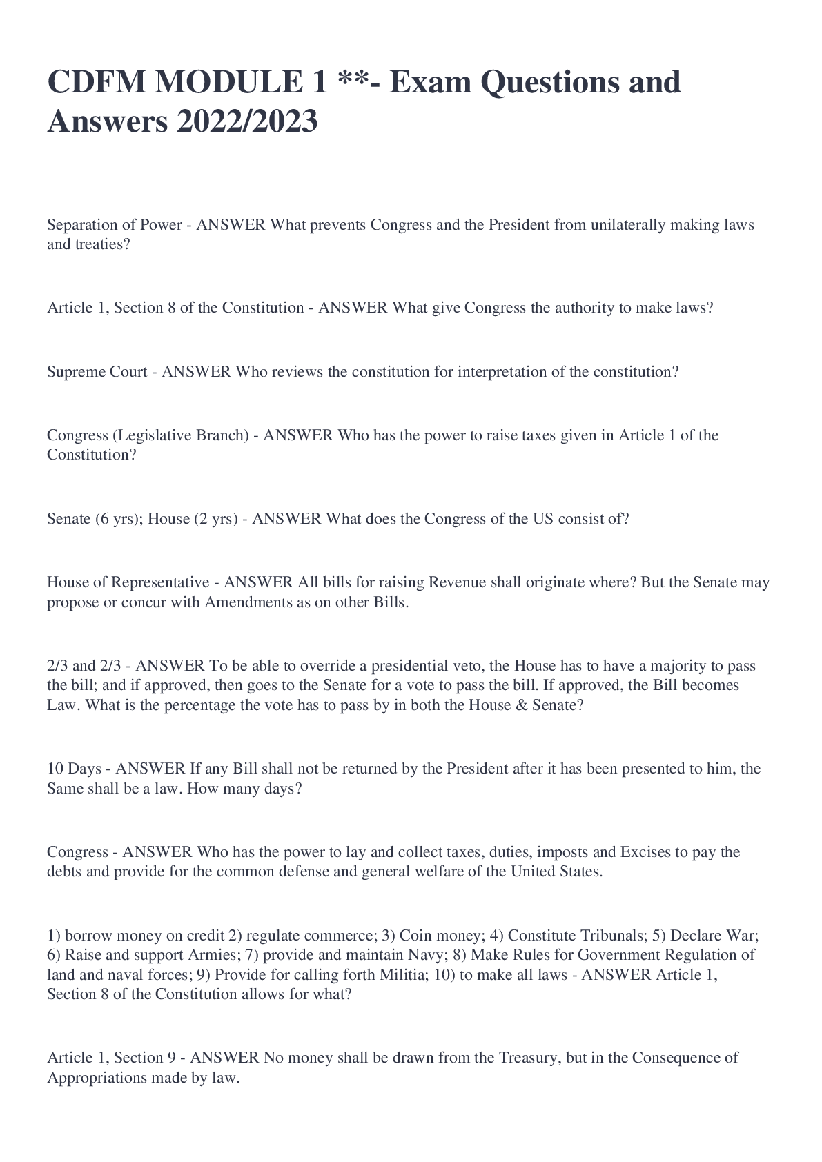 Preview image for CDFM MODULE 1 **- Exam Questions and Answers 2022/2023